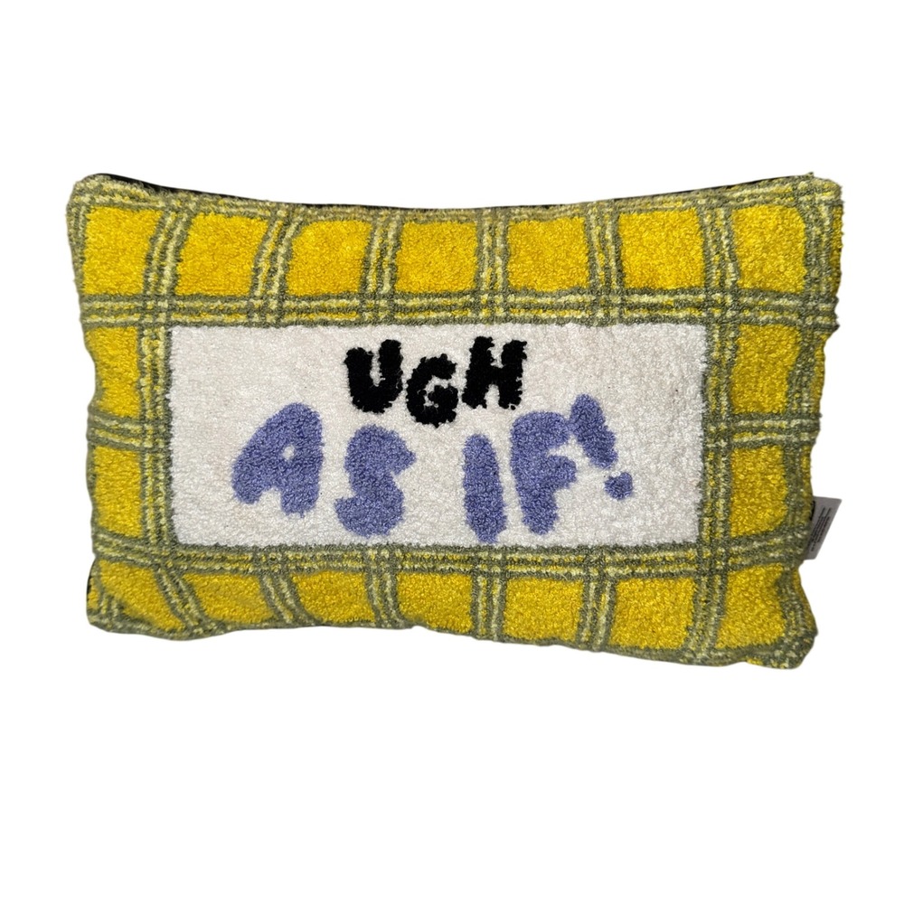 Clueless Ugh As If Plaid Accent Pillow Yellow Lavender 15x10 Tufted Retro Decor